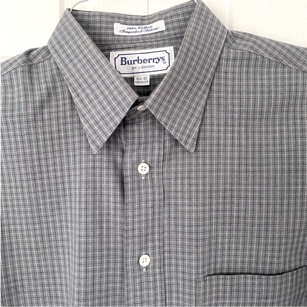 Burberry London Men’s Vintage Cotton Dress Shirt Button Up Grey size Neck 15.5
